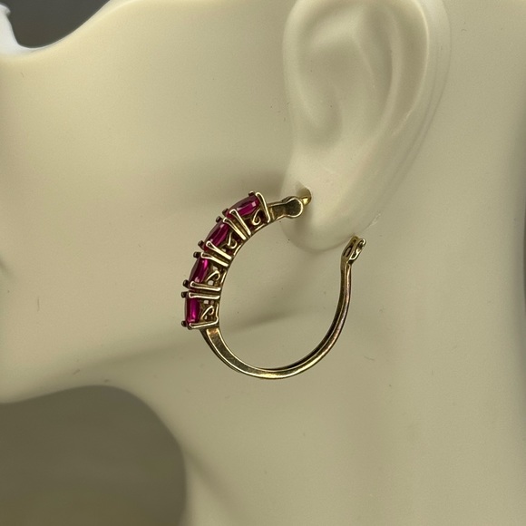 925 SILVER GOLDTONE LAB CREATED RUBY EARRINGS - Picture 9 of 16